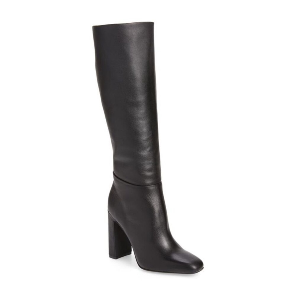 NEW! STEVE MADDEN Womens Black Ally Square Toe Block Heel Leather Boots 10